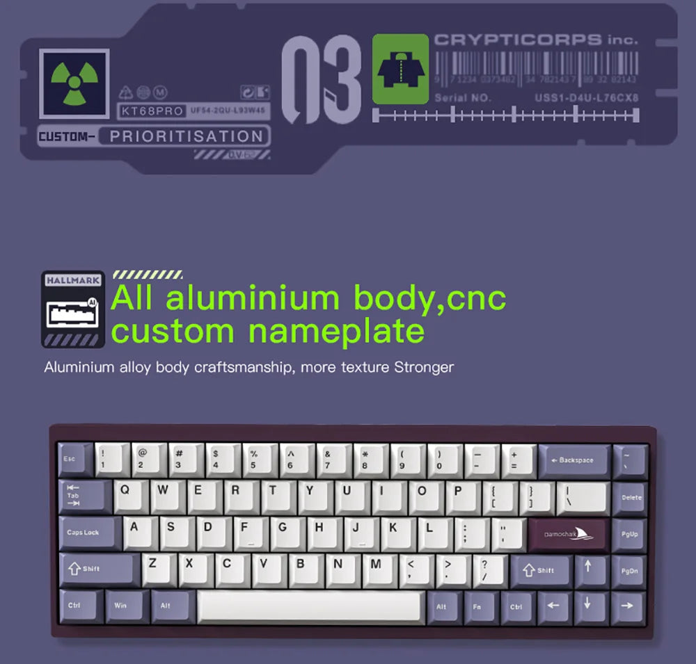 Darmoshark KT68 Pro Gaming Mechanical Keyboard Wired Hot Swap 68 Keys Aluminum Alloy Customized Magnetic Axis Kailh Switch