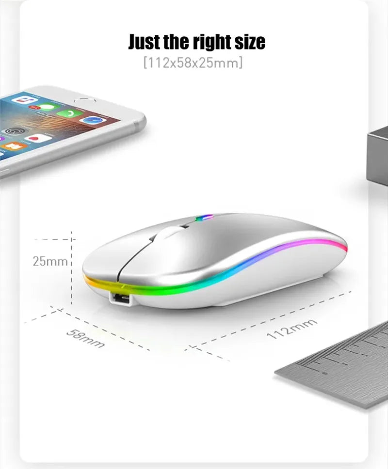 Rechargeable Wireless Mouse: Silent, LED Backlit, 2.4GHz Receiver + Bluetooth Dual Mode, Optical Mice for PC, Laptop & Computer