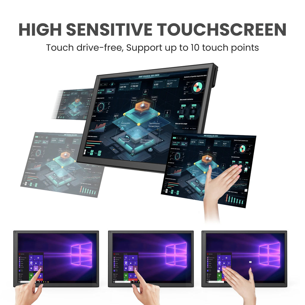 Miktver Small 10.1" Capacitive 10 Points Touch Monitor With Stand 1280x800P Raspberry Pi Display Plug&Play For Laptop Win 7/8/10