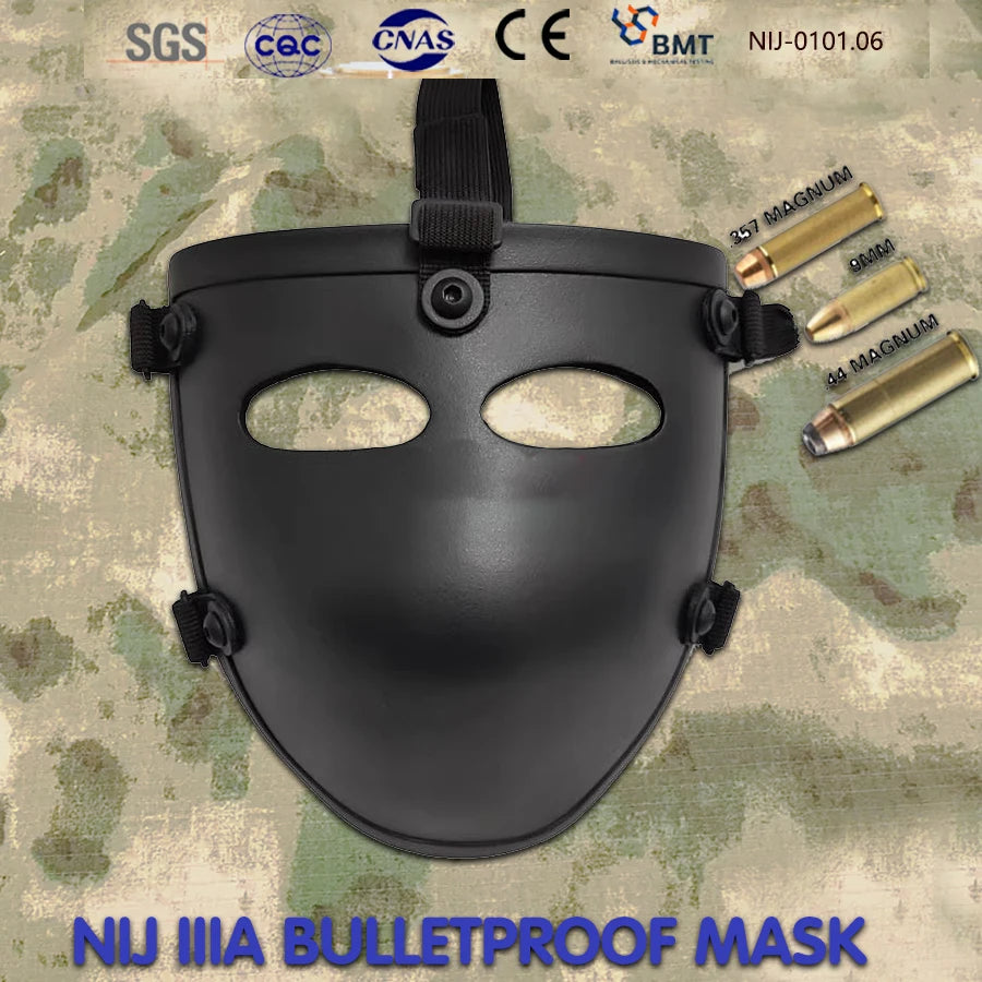Genuine ISO Lightweight NIJ IIIA Aramid Ballistic Visor Black Face mask Cover Bulletproof Mask Half Face Shield AK47