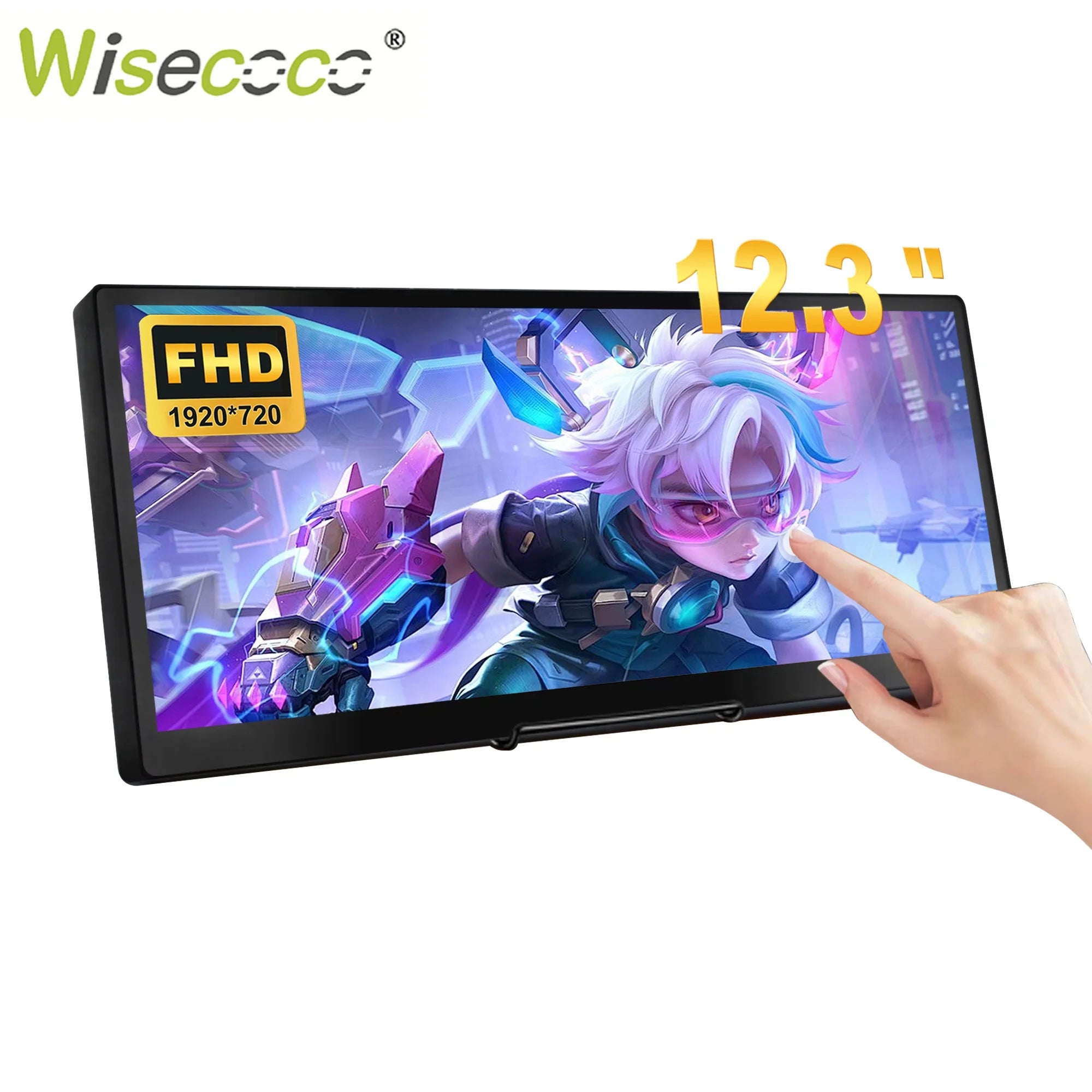Wisecoco 12.3'' Touch Monitor Display IPS 1920x720 Portable Gaming Monitor for Raspberry Pi 5 4 3 Laptop PC GPU CPU Monitoring
