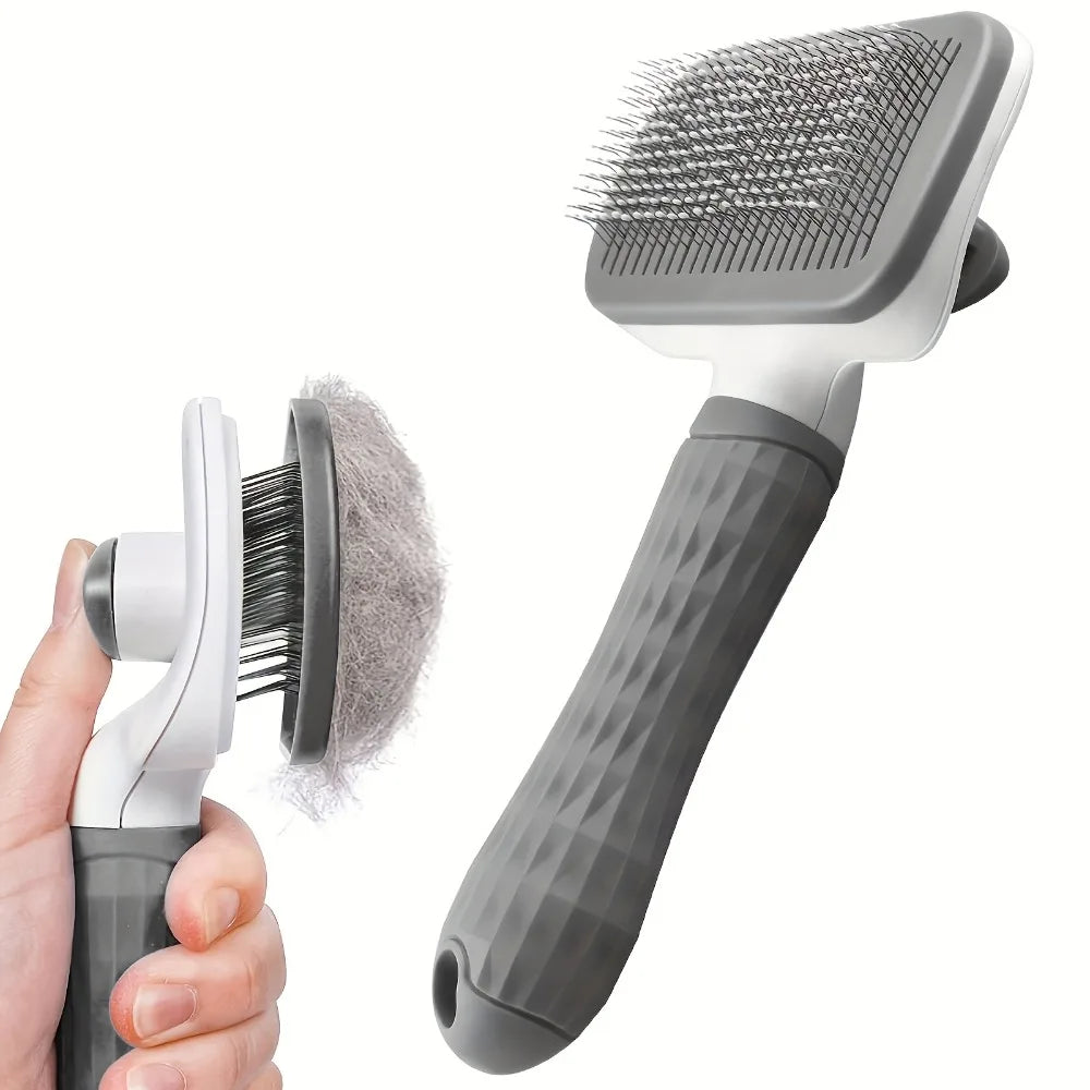 Easy Clean Pet Grooming Brush with Self-Cleaning Button, Gentle Shedding Tool for Cats Dogs Loose Hair, 4 Seasons Use