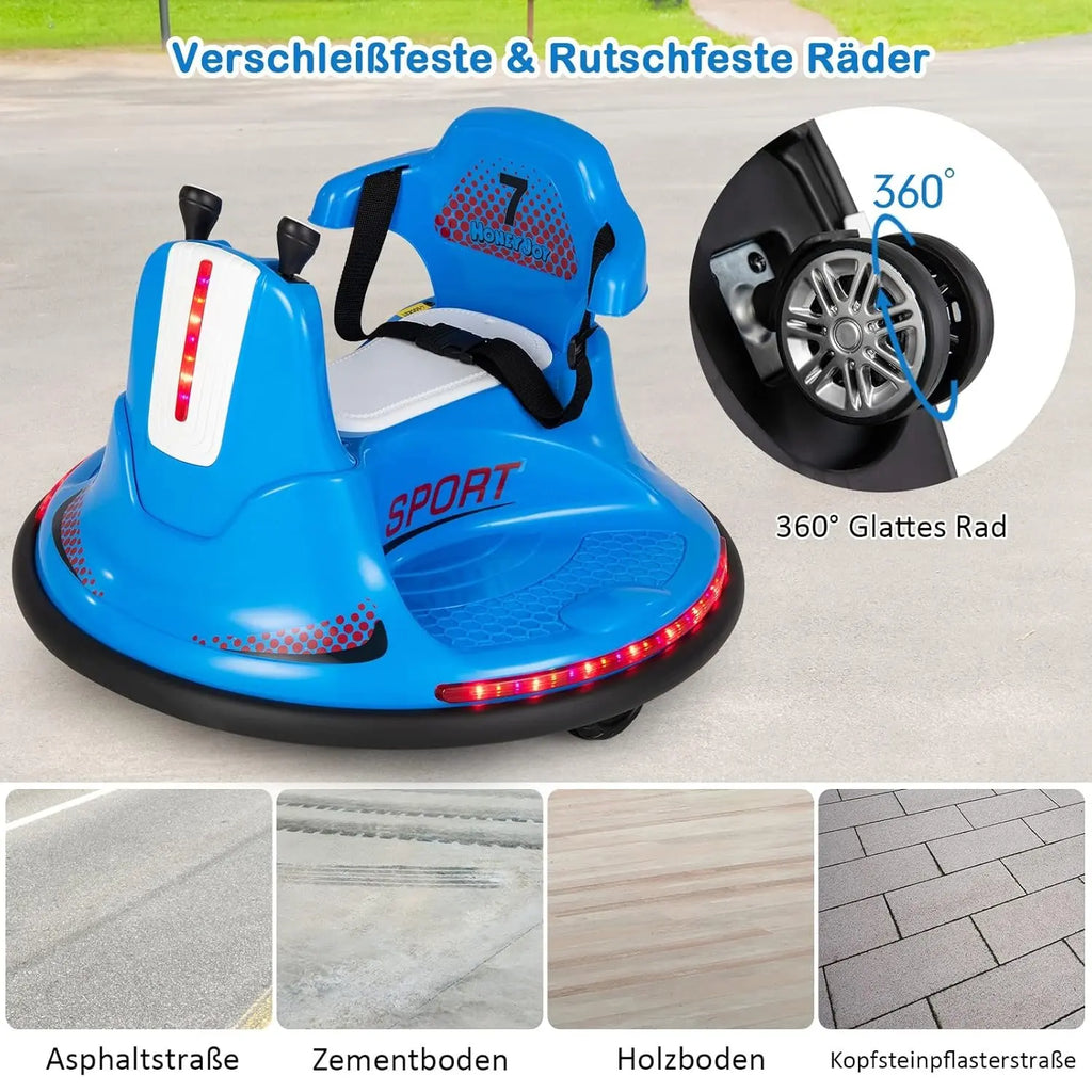 6 V Ride On Children's Car Scooter 360 Degree Rotation & Forward and Reverse Function, Bumper Car, Blue