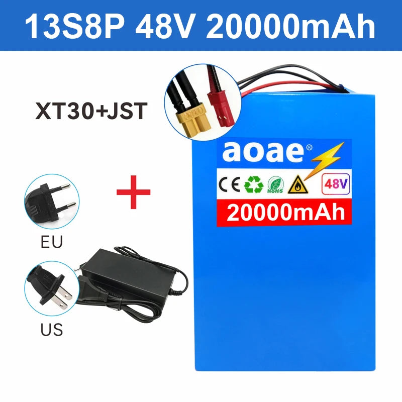 48V Battery Electric Scooter 13S8P 20Ah 18650 Grade-A Cells Battery Pack 2000W Built-in 50A BMS Long Range Safe & Durable
