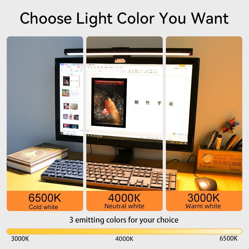 Dimmable Monitor Light Bar Curved with RGB Backlight Monitor Lamp 3 Color Monitor Lights For Laptop Screen Gaming Lighting