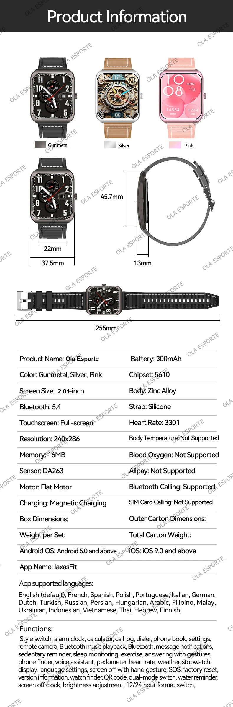 Smart Watch 2.01'' AMOLED Curved Screen IP68 Waterproof Bluetooth Call AI Vioce Assistant Fitness GPS Tracker Smartwatch for Men