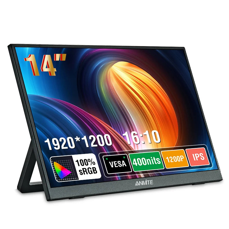 Anmite 14/16-Inch Portable Touch Monitor 1200P HDR 16:10 Low Blue Light For XBox PS4 / 5 Switch Cell Phone PC Loptop Extension