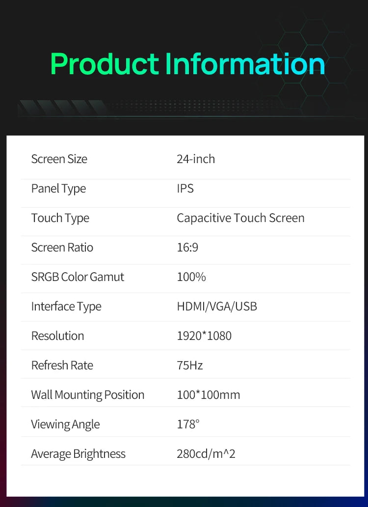 Anmite 24-inch 1080P capacitive touch computer monitor IPS 100% sRGB high color gamut professional desktop ten-point touch scree