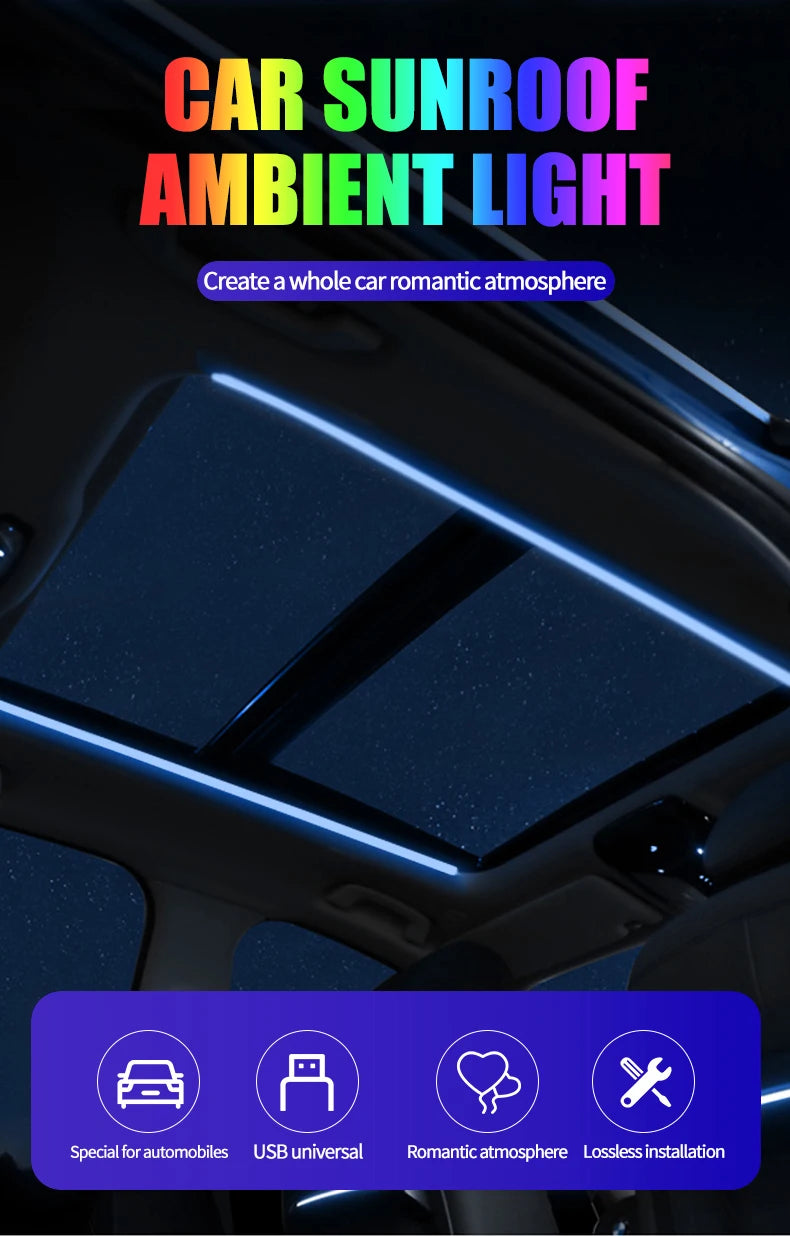 LED light strip for Car sunroof 150cm Acrylic LED Decorative light strip Interior lights Car Skylight ambient light multicolour