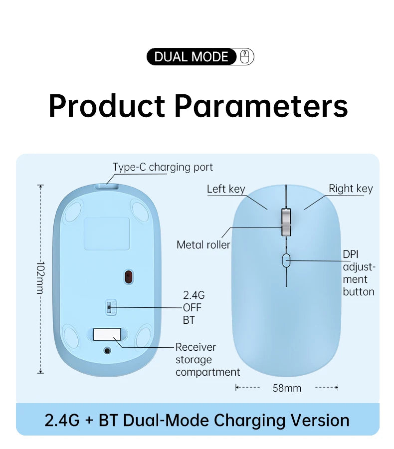 Wireless Mouse Bluetooth-compatible Mouse 2.4G Dual Modes Ergonomic Computer Mice For Laptop iPad Tablet PC Office Gaming Mouse
