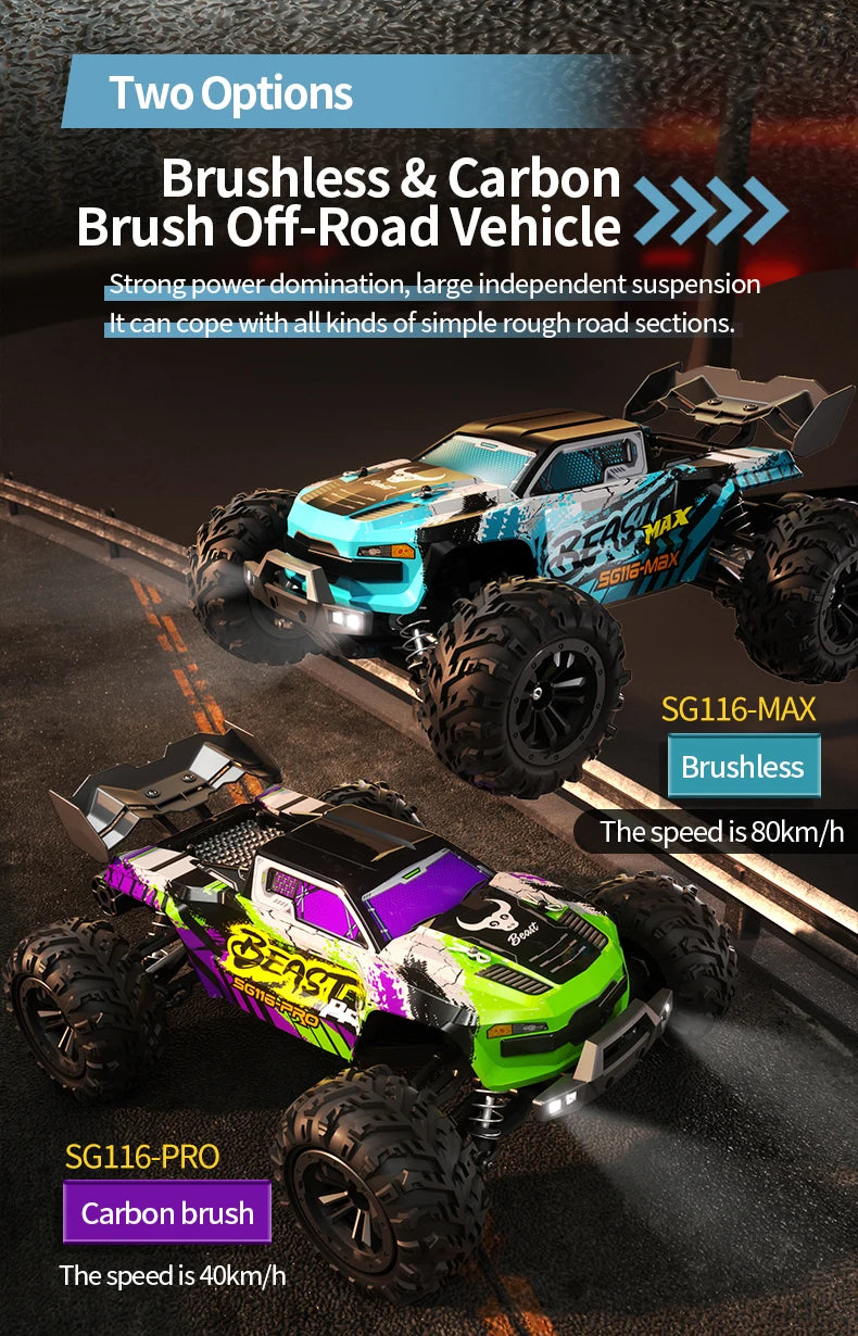 New PRO/MAX 1∶16 RC Car 80KM/H 4WD Brushless Off-Road Racing Toys High Speed Remote Control Vehicle For Kids Adults Outdoor Gift