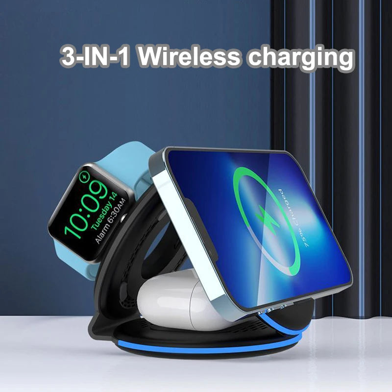 3 In 1 Magnetic Wireless Charger Stand For iPhone 14 13 12 Pro Max iWatch AirPods Station Dock MagSafe Fast Charging Station