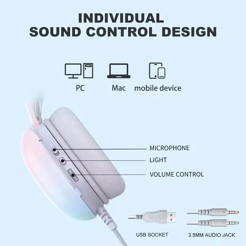 Wired Headset Headphone Earphone Earbuds Gamer Gaming For iPhone Phone PC With Cable Microphone Mic Portable Fone Head Set RGB
