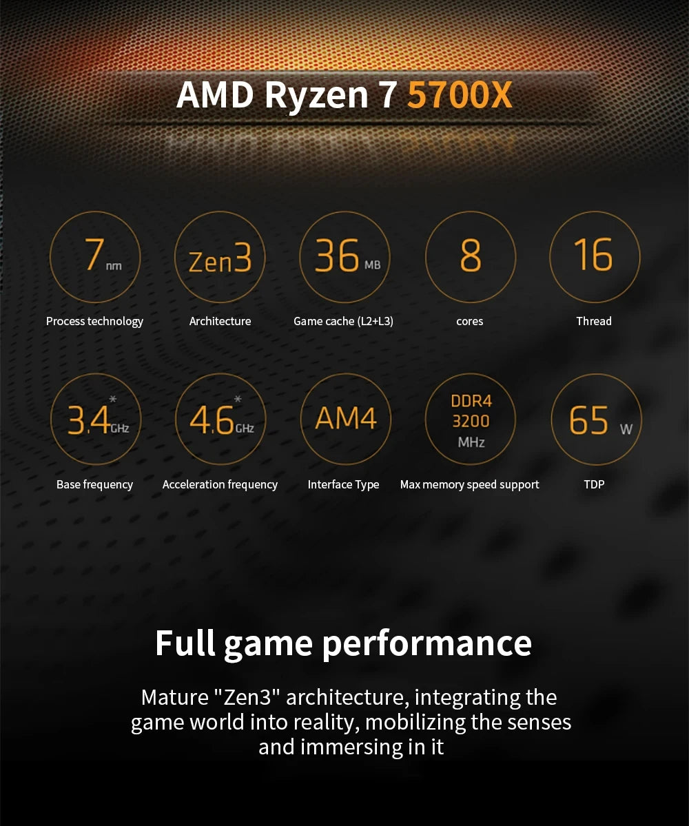 AMD Ryzen 7 5700X 8-Core 16-Thread 7NM 3.4GHz L3=32M Processor 65W Socket AM4 NEW R7 5700X Gaming CPU Processor DDR4 but without