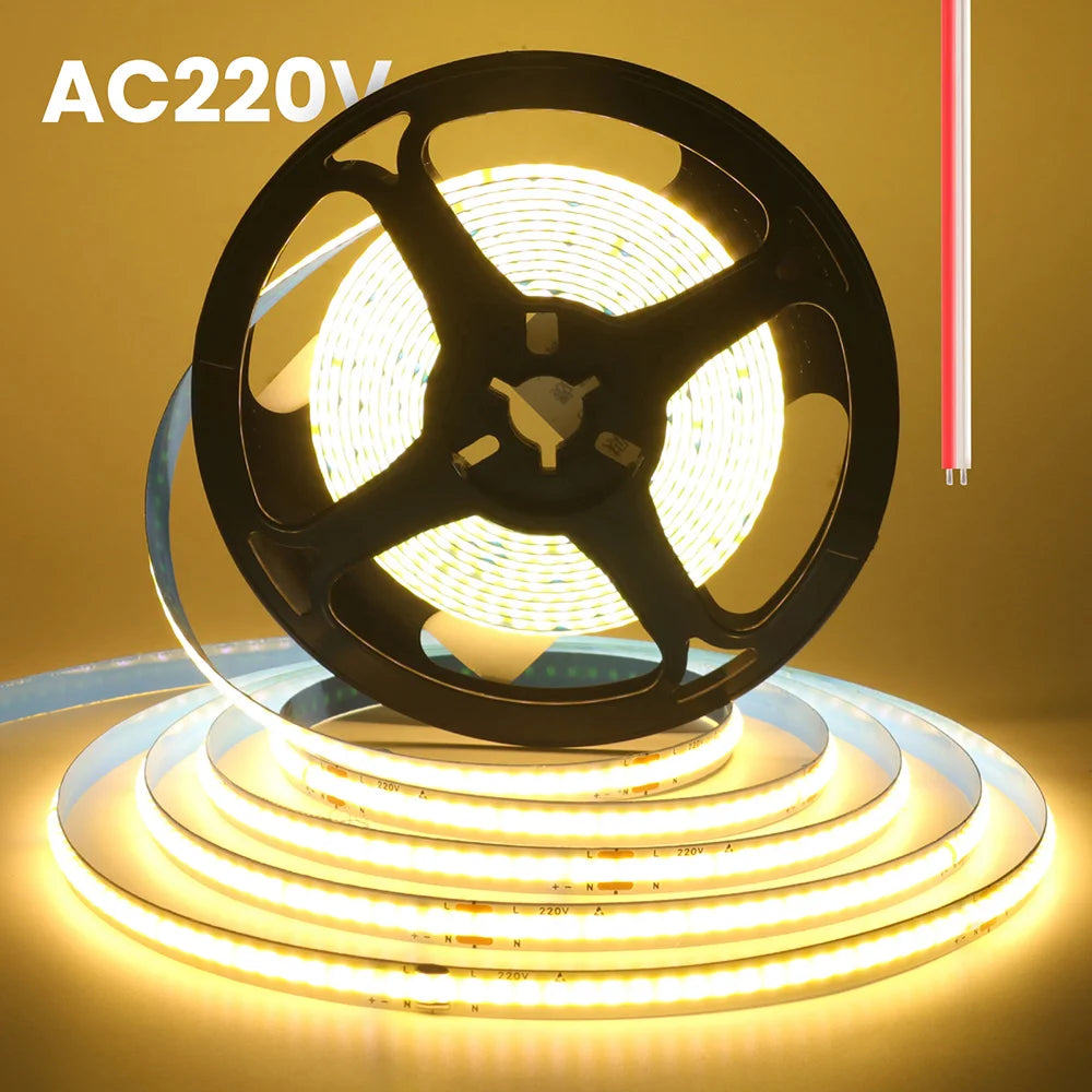 Led Strip COB 220V High Brightness 5m 10m 20m 50m Flexible Light Tape with IC Rectifier 230V 240V AC 240LED/m Linear Lighting