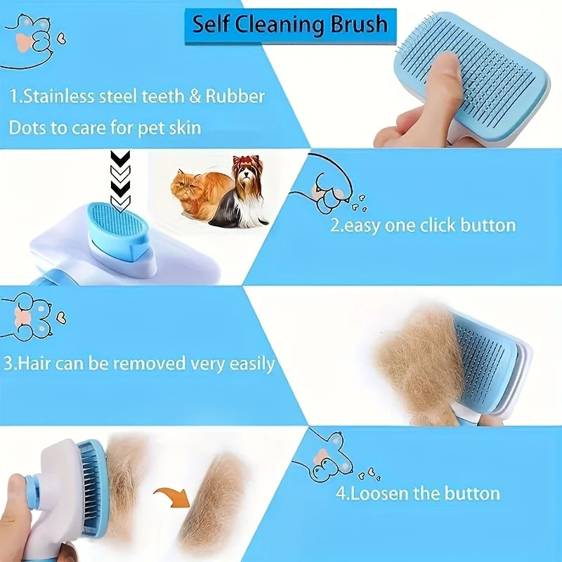 Easy Clean Pet Grooming Brush with Self-Cleaning Button, Gentle Shedding Tool for Cats Dogs Loose Hair, 4 Seasons Use