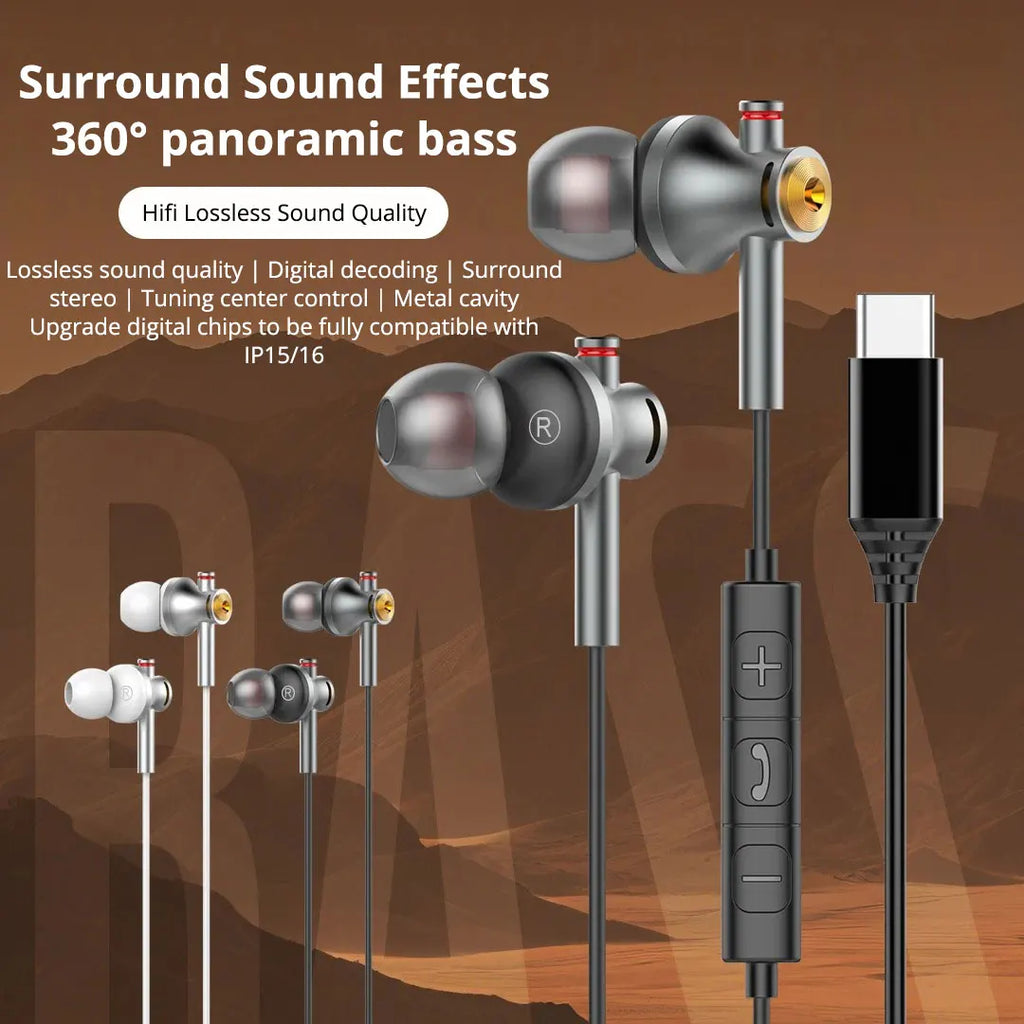 EARDECO 3.5mm/typec Gaming Earbud Wired Headphones In-ear Sport Music Wired Earphone Earbuds Bass with Mic Stereo Metal Running