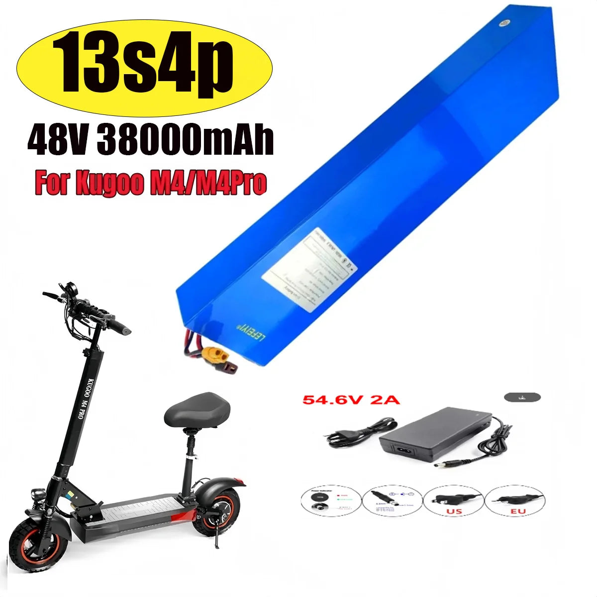 48V 13S4P 38AhElectric scooter battery equipped with BMS protection system,suitable for Kugoo M4/M4Pro/MaxSpeed series batteries
