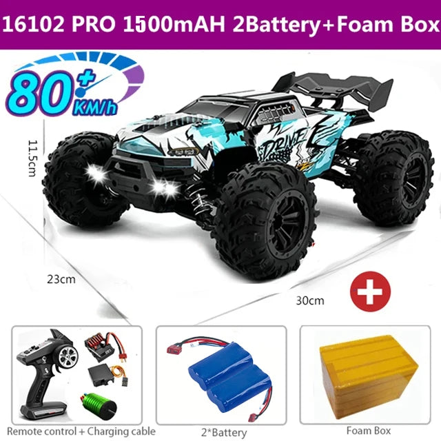 1:16 80km/h Brushless RC Drift Car With LED Lights 4WD Electric High Speed Racing Remote Control Monster Truck for Kids Adults
