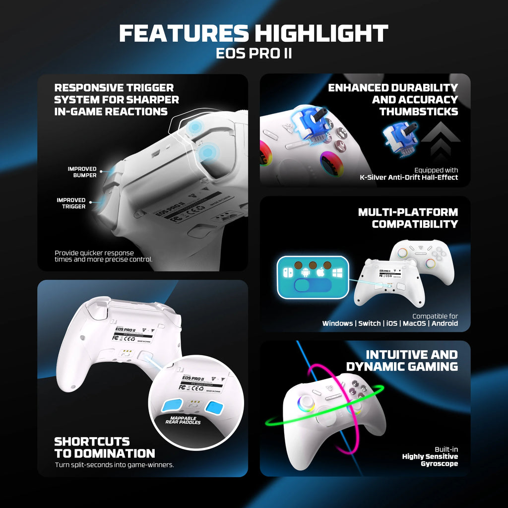 FANTECH EOS PRO II Wireless Gamepad Hall Effect Joysticks Triggers RGB Light Gaming Controller With New Upgrade 1000hz