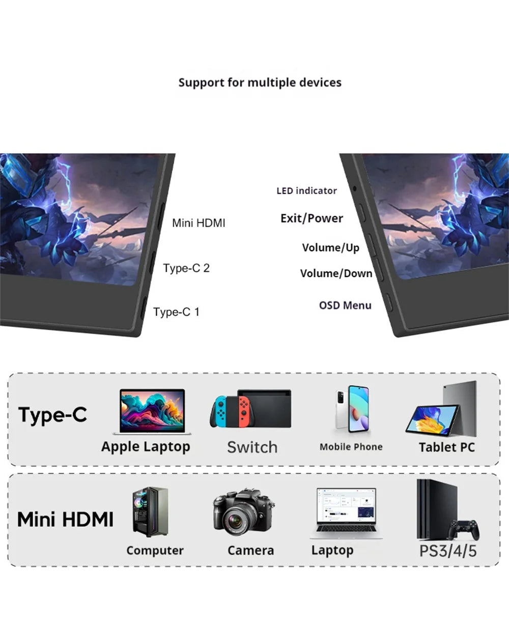 3K 16inch Portable Monitor 2880*1800 450d/m2 100%DCI-P3 For Laptop Second Screen HDMI-Compatible Games Expand Display