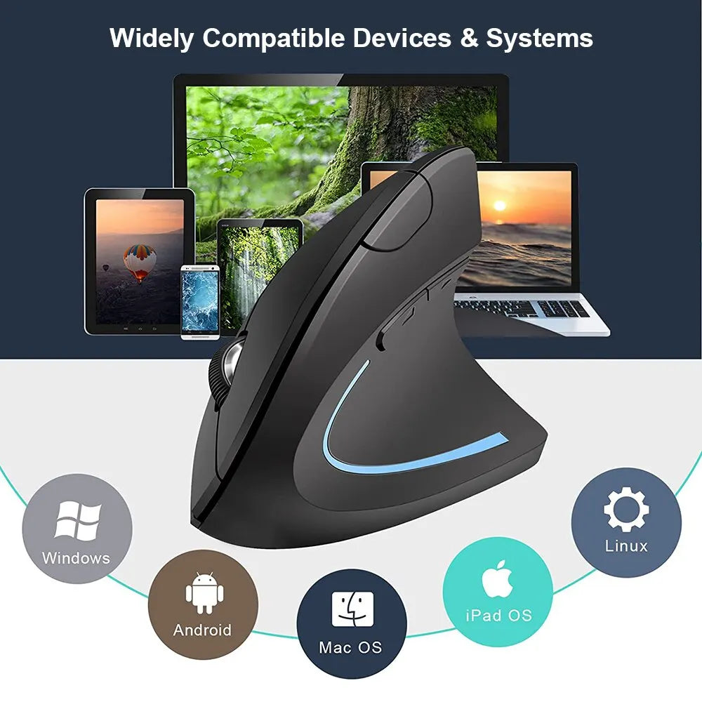 Wireless Mouse Vertical USB 2.4GHz Ergonomic 800/1200/1600 DPI 6 Mute Buttons For MacBook Tablet Laptops PC Computer Accessories