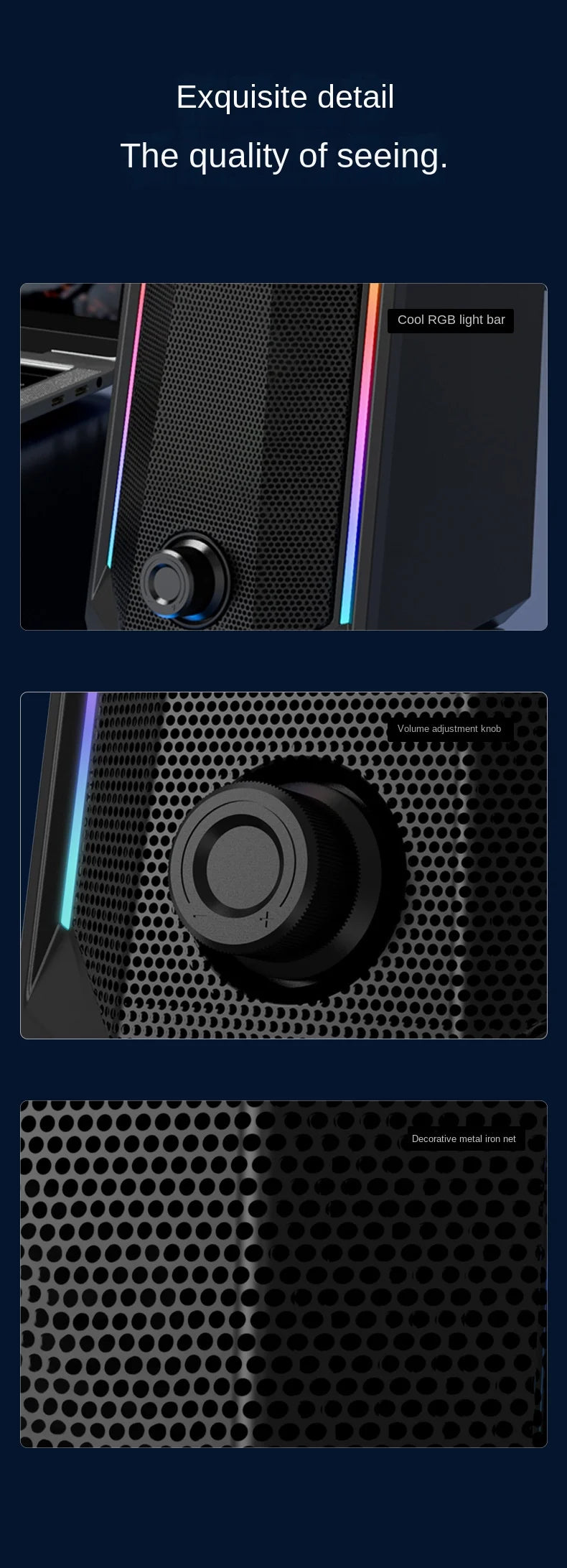 Desktop Speakers, 2.0 Channel PC Computer HiFi Stereo Gaming Speaker with Colorful LED Light Modes, Enhanced Bass and Easy-Acces