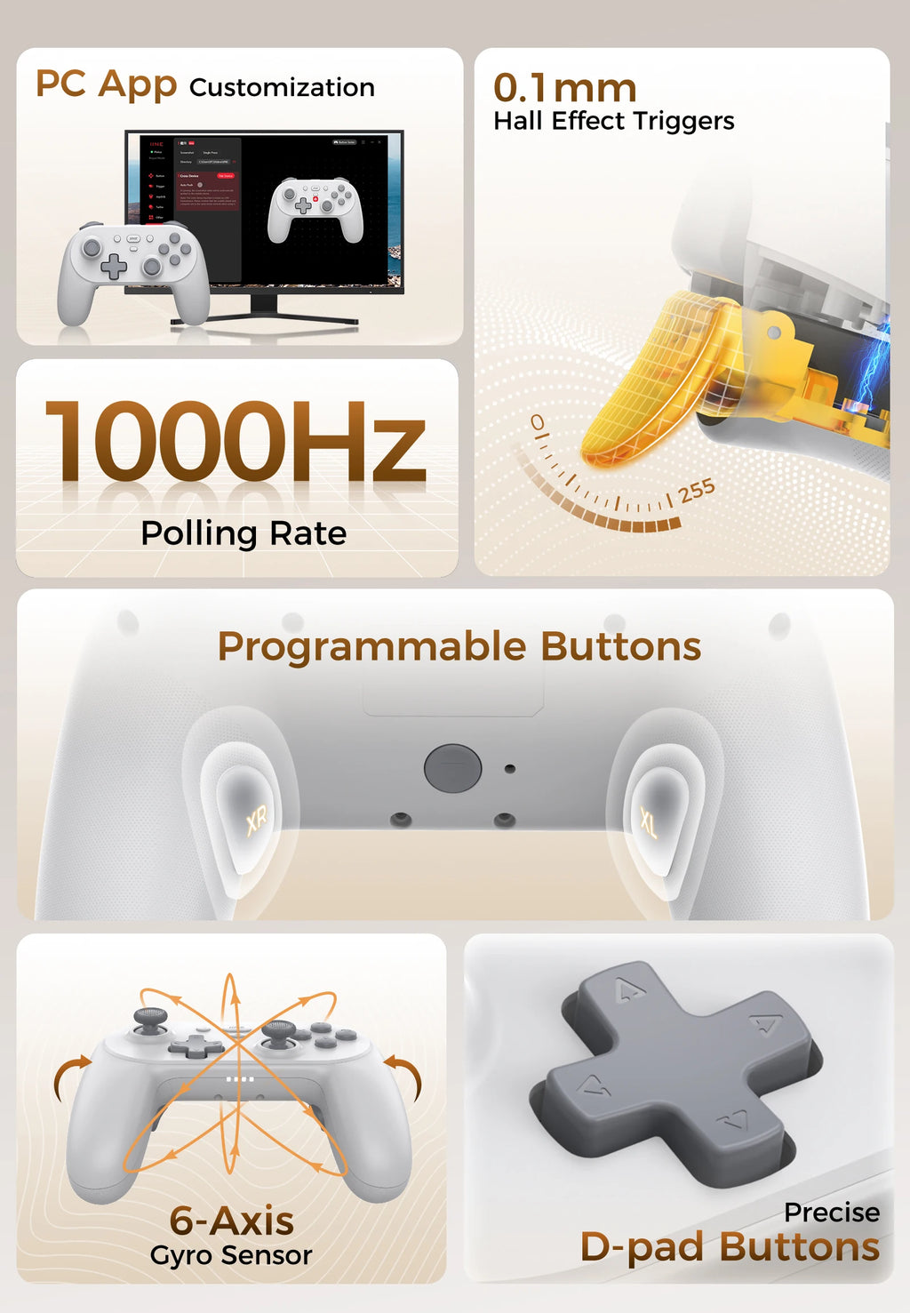 IINE PC/iOS/Android/Phone/Switch Wireless Controller , Hall Effect Triggers & Hall Effect Joysticks & 1000Hz Polling Rate