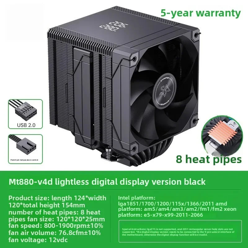 Universal CPU Air Cooler, 8 Heat Pipes Dual Tower Heatsink with Digital Display, Compatible with LGA1700/1851/AM5 Sockets
