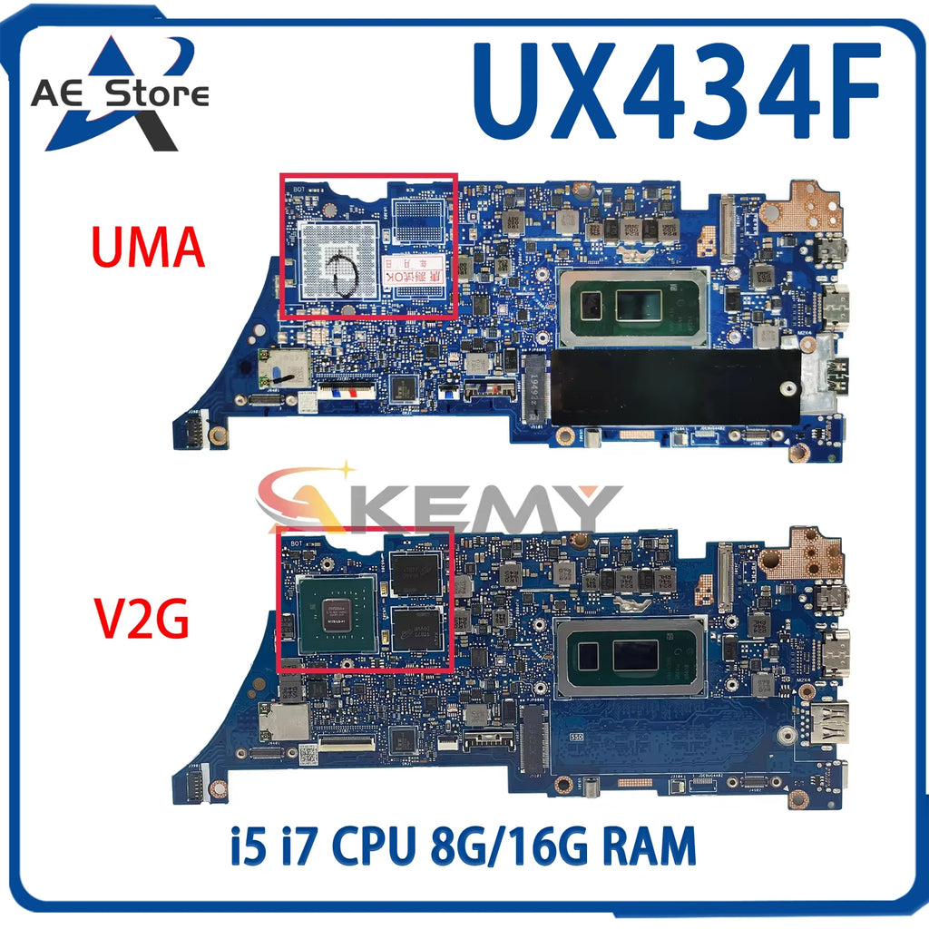 AE UX434F Motherboard For ASUS UX434FL UX434FA UX334FL UX334FA UX434FLC UX463FL U4600F UX434 Mainboard i5 i7 CPU 8G/16G RAM