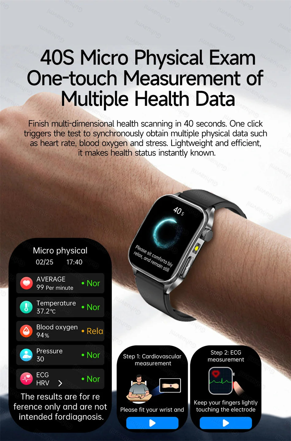 Smart Watch 650nm Dual probe laser health conditioning Blood oxygen Pressure Uric Acid Blood lipid ECG Smartwatch for Man Women
