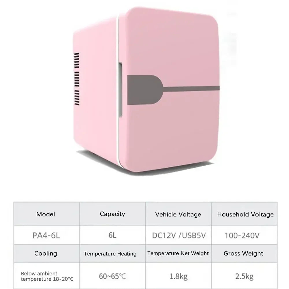 6L Car Mini Fridge Beauty Cosmetics Mask Makeup Skincare Refrigerator Semiconductor USB Heated Cooling Dormitory Refrigerator