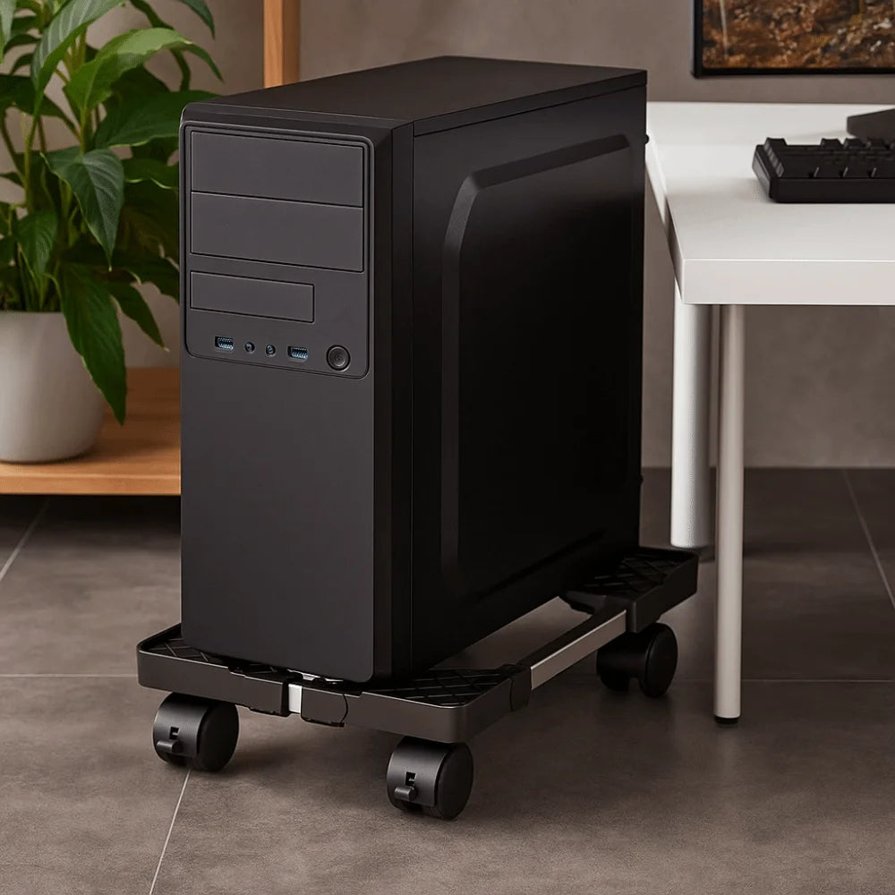 Desktop Stand Adjustable Mobile CPU Stand Scalable Stable CPU Stand with Universal Wheels Computer Mainframe Rack Office