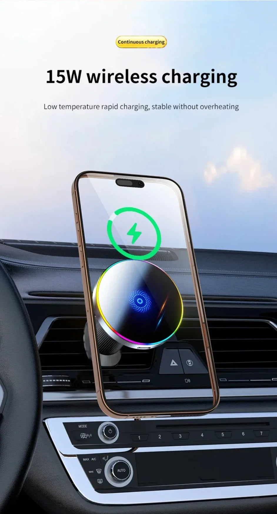 Magnetic Wireless Car Charger  Phone Stand For Magsafe iPhone 17 16 15 14 13 12 Pro Max Air Vent RGB Fast Charging Station Mount