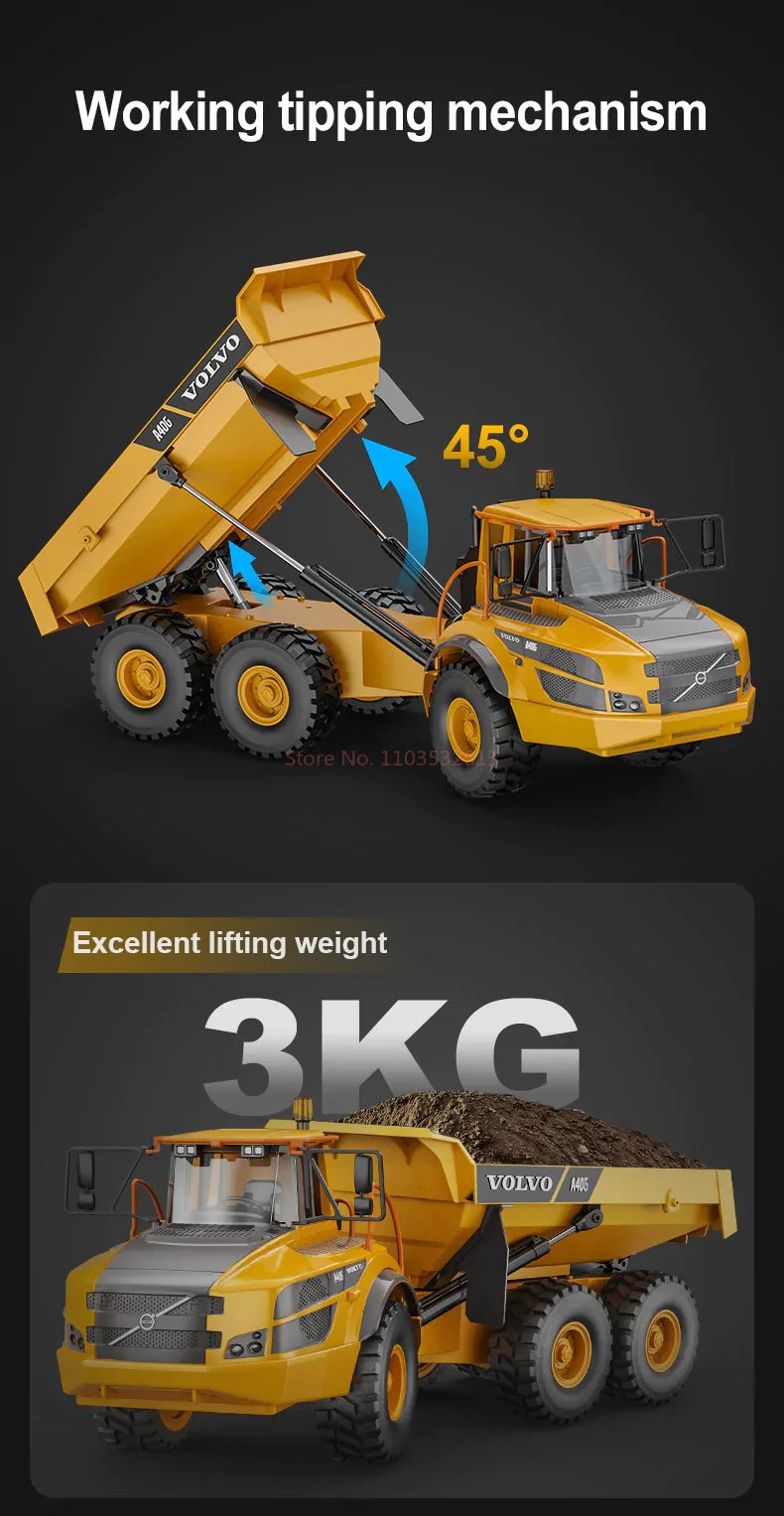 Double E E591 1:20 A40G RC Car Engineering Vehicle Kids Remote Controlled Articulated Dump Truck Toys for Boys Christmas Gifts