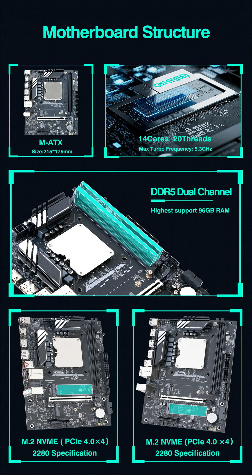 DIY Gaming Computer Motherboard with Onboard 13th Core CPU ES 0000(Refer to i9 13900H )14C20T DDR5 Desktops Mainboard G665