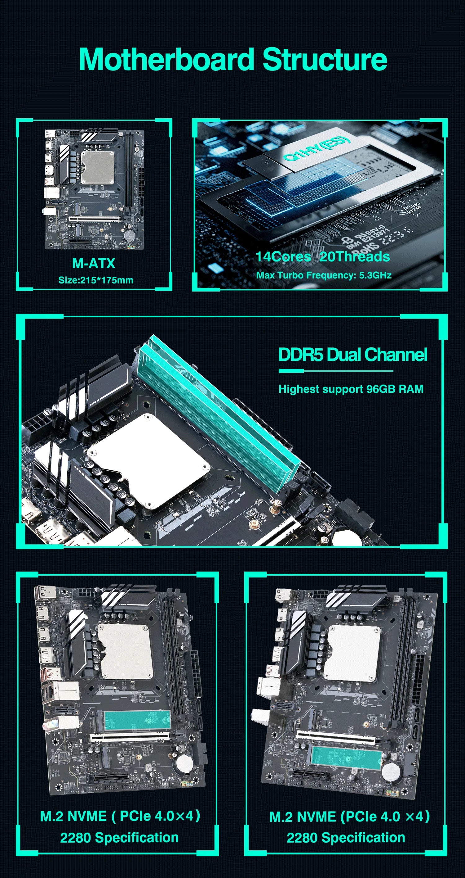 DIY Gaming Computer Motherboard with Onboard 13th Core CPU ES 0000(Refer to i9 13900H )14C20T DDR5 Desktops Mainboard G665