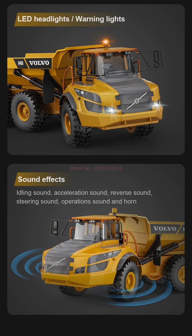 Double E E591 1:20 A40G RC Car Engineering Vehicle Kids Remote Controlled Articulated Dump Truck Toys for Boys Christmas Gifts