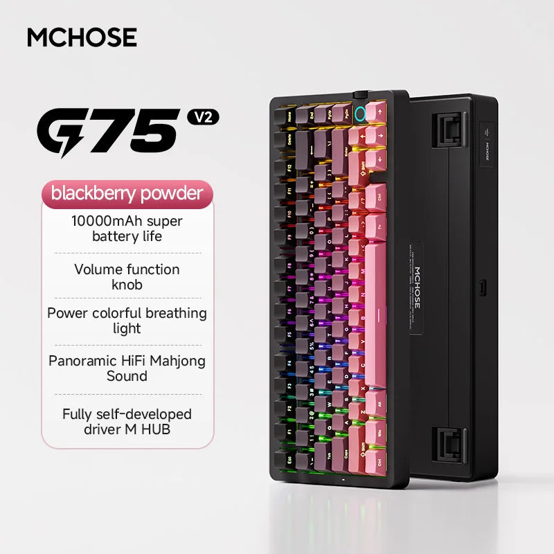 Gaming Mechanical Keyboard MCHOSE G75 V2 RGB  2.4G Connection Hot Swappable RGB Gasket Structure PC