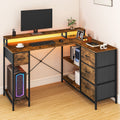 YITAHOME Brown L Shaped Office Desk 140x100cm with USB Charging 4 Drawers