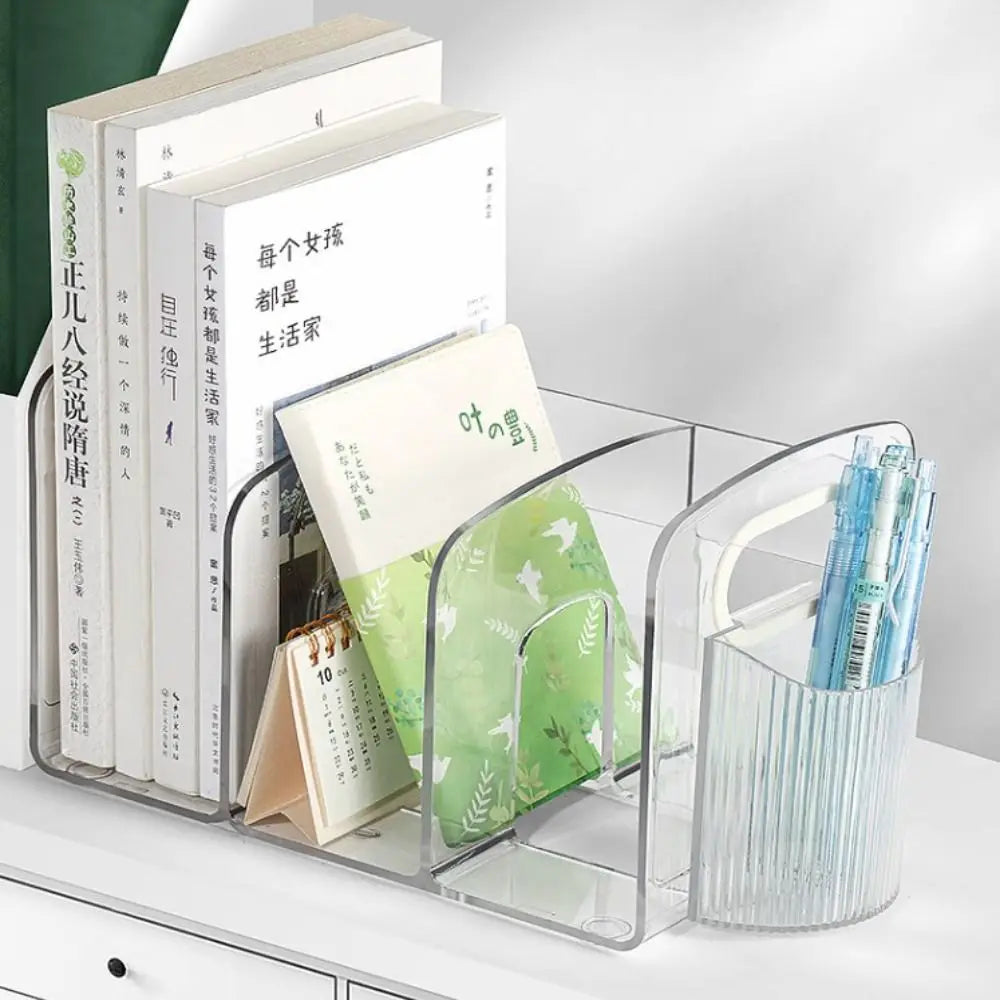 Desktop Organizer Save Space Handle Bookends Transparent Durable Divider Book Stand Simple Display Desk Storage Rack Minimalism