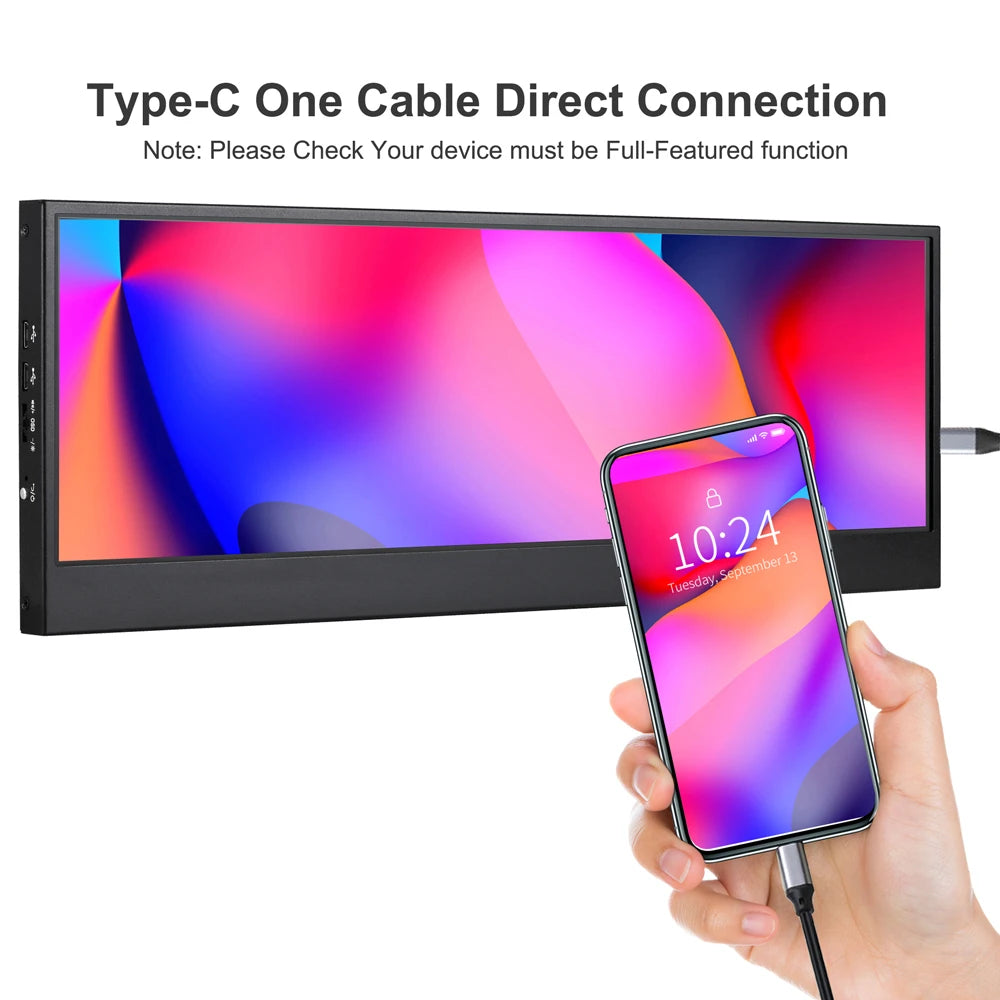 Wisecoco 14" 4K 3840 x 1100 Touch Screen Monitor IPS Secondary Bar Display HDMI for PC Laptop Phone Aida64 CPU GPU Monitoring