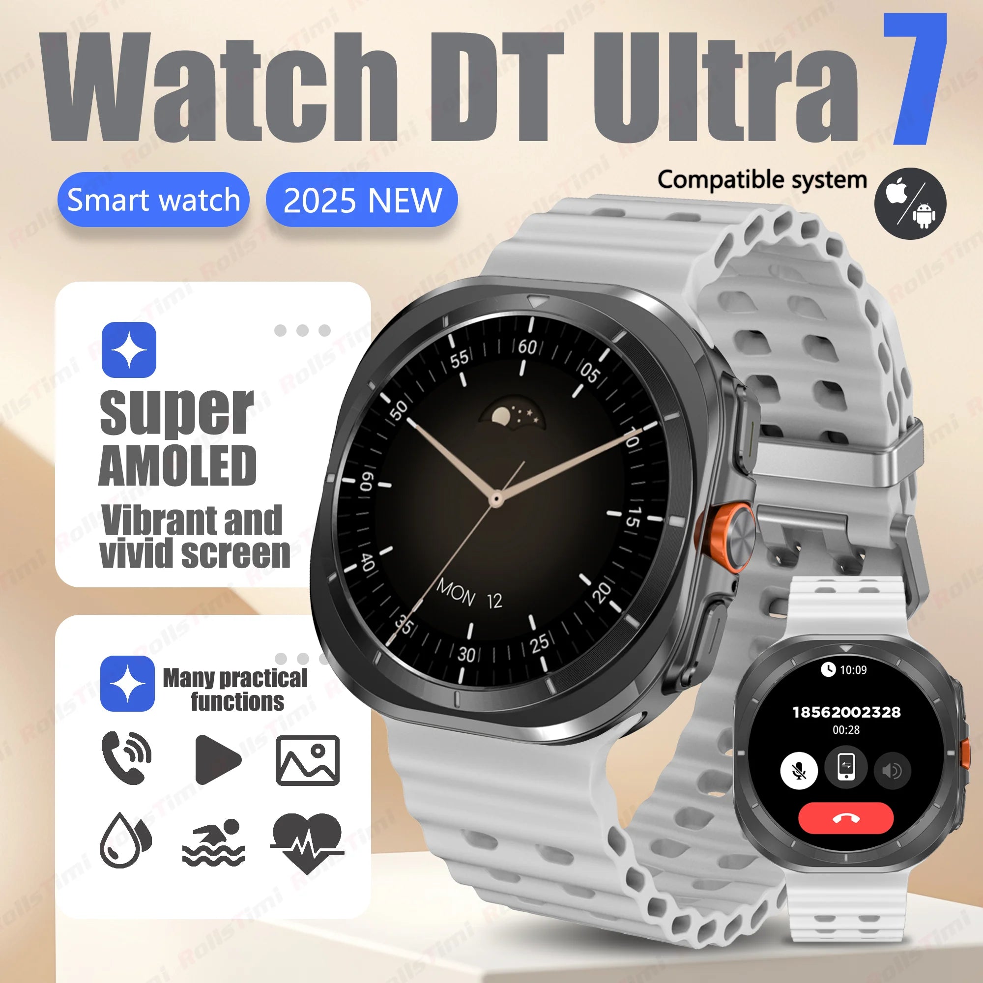 Smart Watch 7Ultra for Men ChatGPT Compass NFC 360*360 AMOLED Screen Heart Rate Monitor Bluetooth Call IP68 Waterproof Smartwat