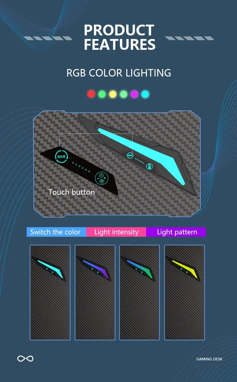 Factory wholesale carbon fiber desktop gaming desk custom black white racing gaming table design PC computer desk for E-sports