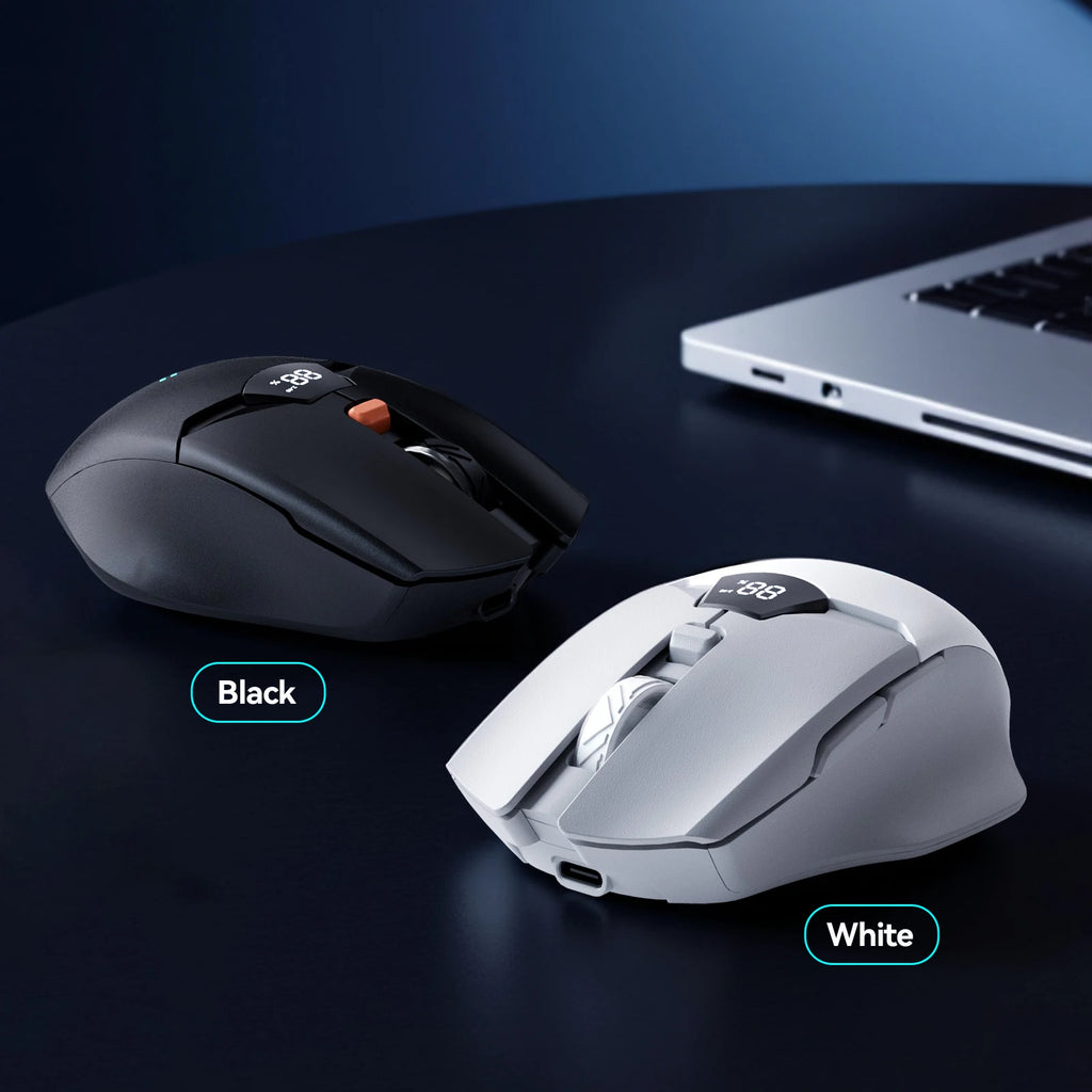 Wireless Mouse 2.4G & Bluetooth, 6-Level DPI (800 to 6400), 600mAh Battery, Ergonomic Design for PC/Laptop, Black & Grey White