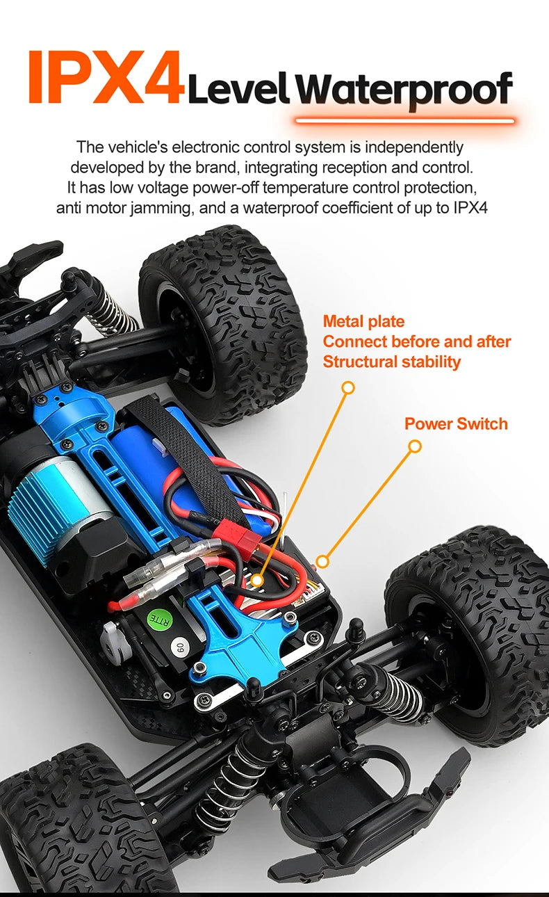 WLtoys 164018 1/16 Scale RC Car Off-Road 4WD Electric Remote Control Big Foot Climbing Truck with LED Lights High-Speed 2.4G