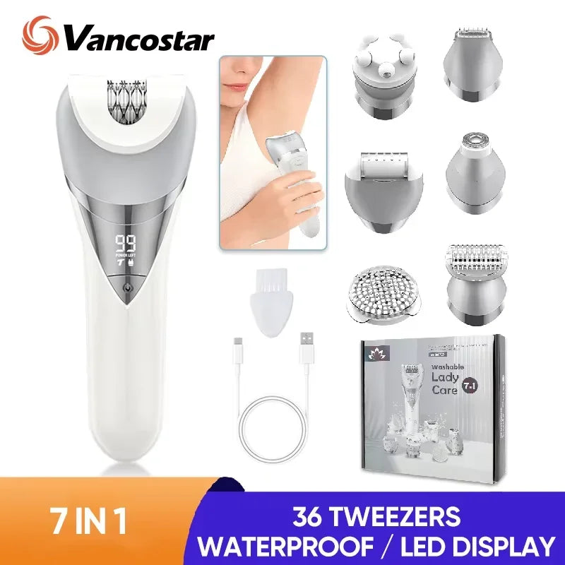 7in1 Electric Hair Removal for Women Bikini Trimmer Razor Massager Foot Callus Remover Waterproof Body Epilator Facial Razor