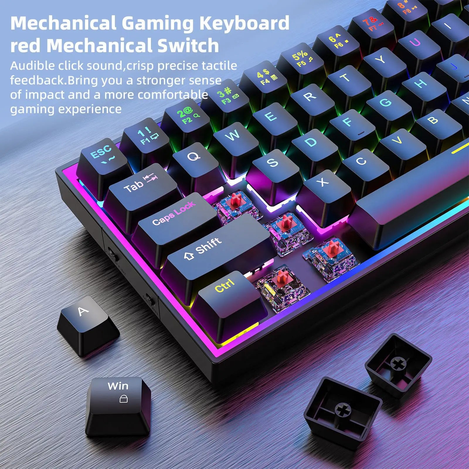 Wired Mechanical Keyboard Green Axis 68 Keys Hot-Swappable Side-Engraved Gradient E-Sports Gaming Keyboard