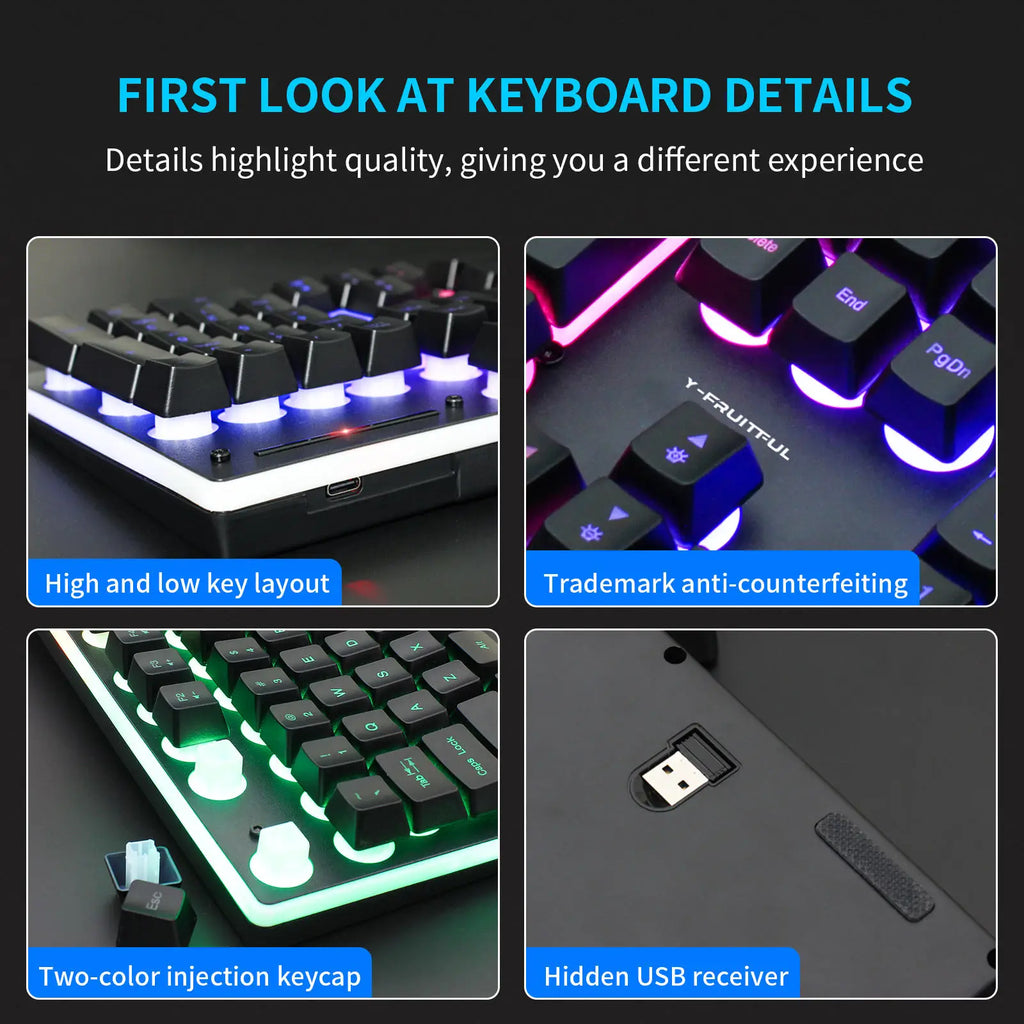 104 Keys RGB Computer Ergonomic Gamer Keyboard Mouse Wireless USB Rechargeable Gaming Mechanical Keyboard And Mouse Set Combos