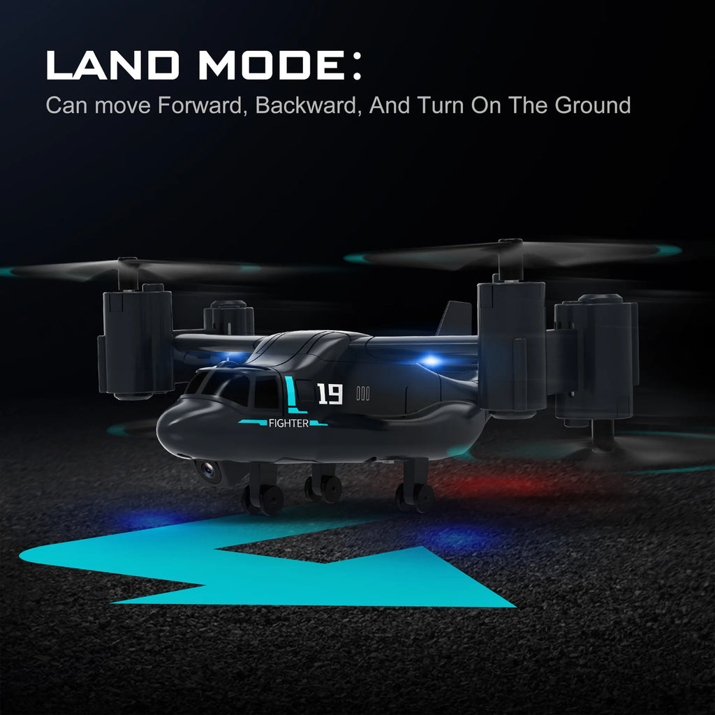 Remote Control Helicopter Drone 480P Camera Fighter UAV Land Air Mode Aircraft Brushless RC Drones for Children Kids Plane Toys